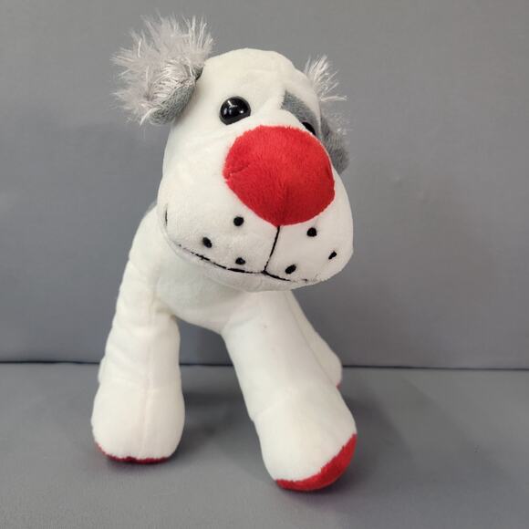 Puppy Dog Plush Toy White Gray Red Nose Soft Lovey by Oriental Trading Co. 8" - Picture 2 of 11